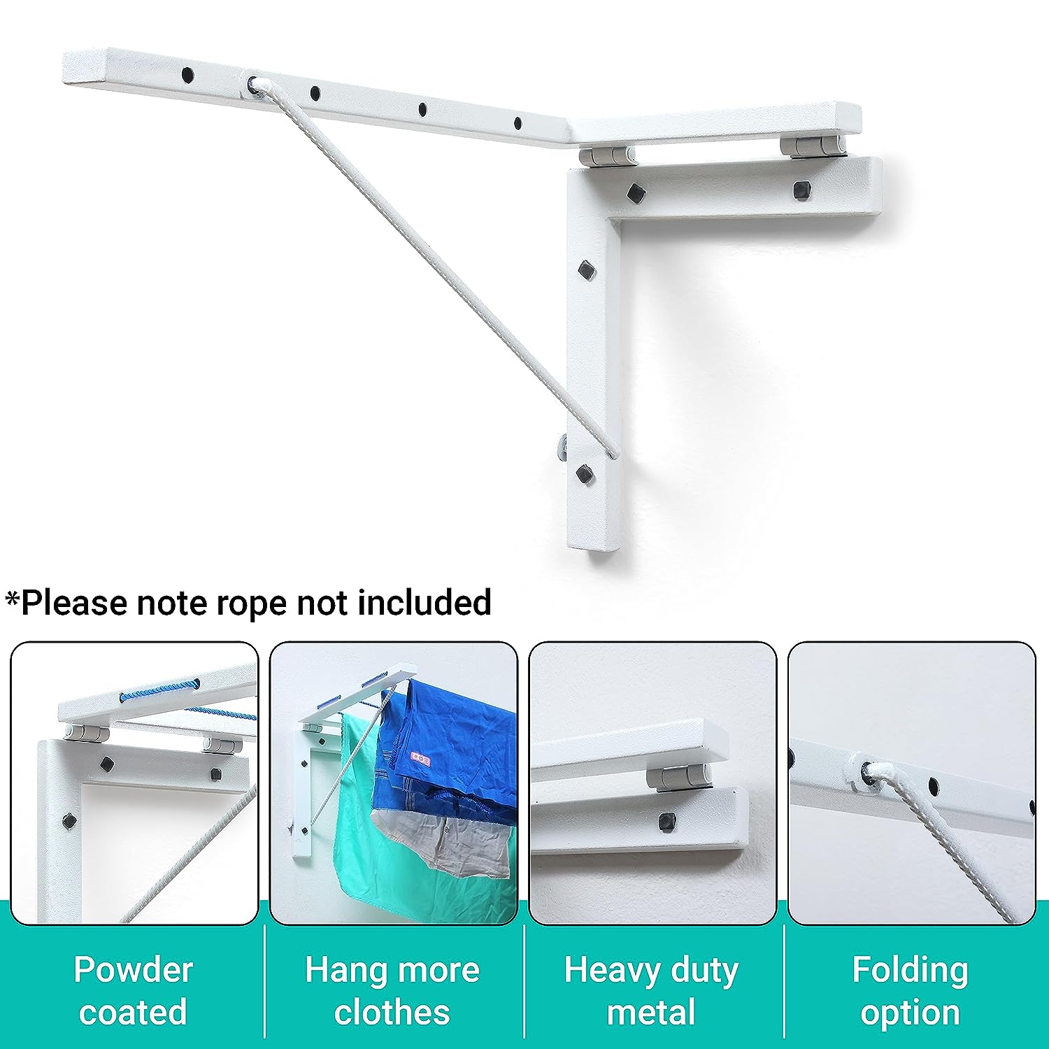 Space Saving Fold-able Wall Mount Cloth Drying Stand ( 10 Meter FREE ROPE )
