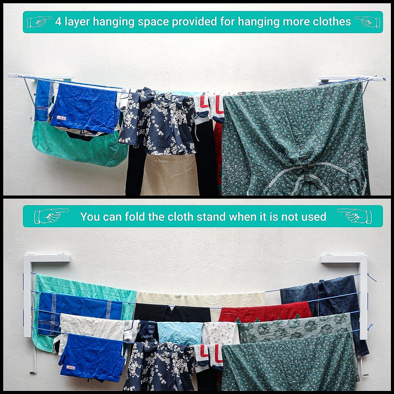 Space Saving Foldable Wall Mount Cloth Drying Stand