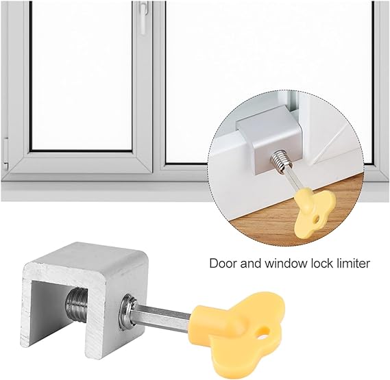 Slide Lock with Key Double Buckle Window Door Latch Bolt Stopper