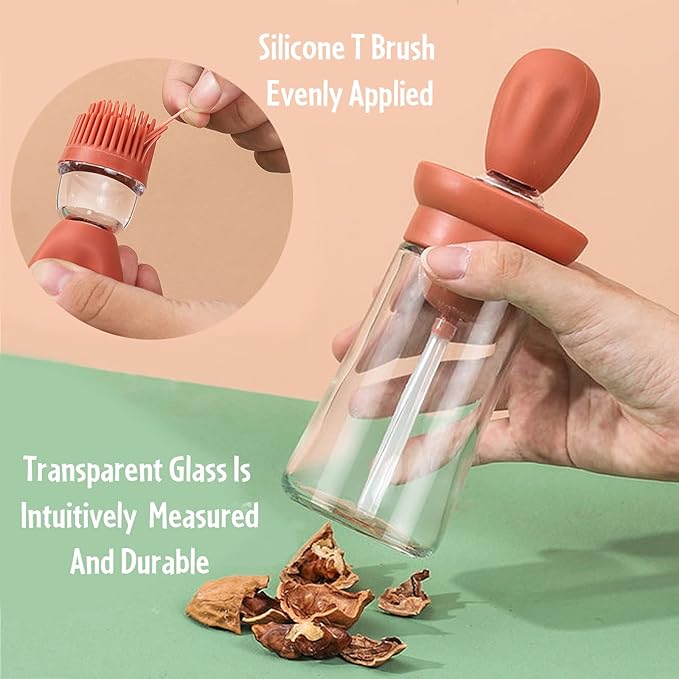 Leak Proof Glass Oil Dispenser with Silicone Brush